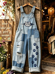 Women's Animal Cat Zippers Art Printed Strap Pants