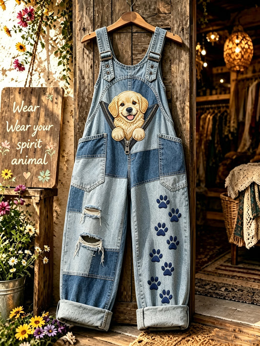 Women's Animal Dog Zippers Art Printed Strap Pants
