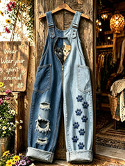 Women's Animal Cat Zippers Art Printed Strap Pants
