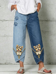 Women's Animal Zippers Art Print Trousers