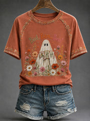 Women's Halloween Mahjong Night Printed Casual T-Shirt