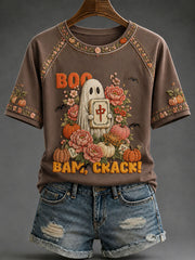 Women's Halloween Mahjong Night Printed Casual T-Shirt