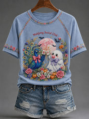 Women's Halloween Mahjong Night Printed Casual T-Shirt