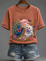 Women's Halloween Mahjong Night Printed Casual T-Shirt