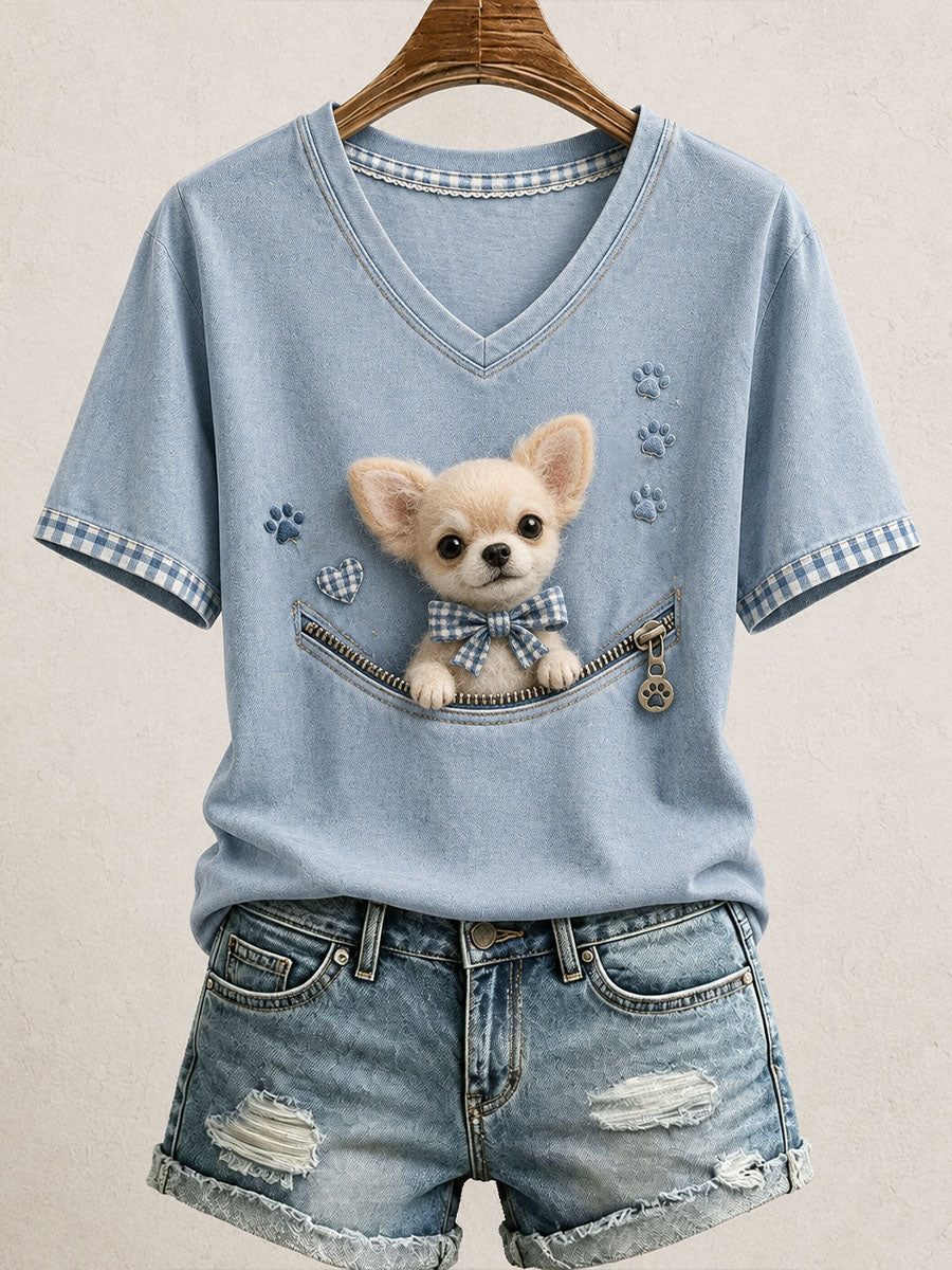 Women's Lovely Chihuahua Felt Art T-Shirt