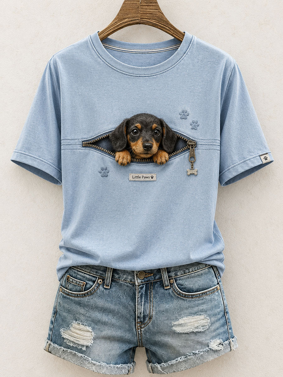 Women's Lovely Dachshund Felt Art T-Shirt