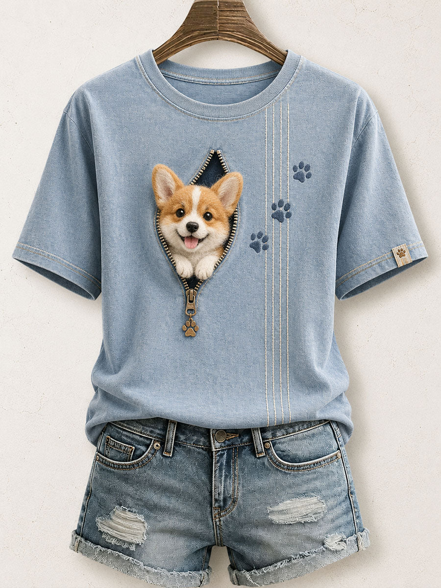 Women's Lovely Corgi Felt Art T-Shirt