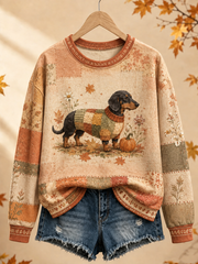 Women's Autumn Patchwork Dog Regular Sweatshirt