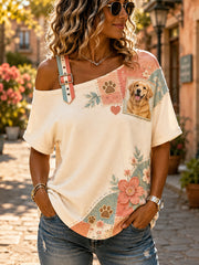 Women's Animal Dog Cultural Elements Art Print Top