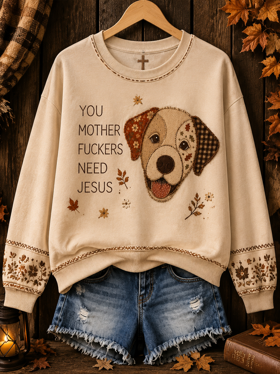 Women's Autumn Dog Regular Sweatshirt
