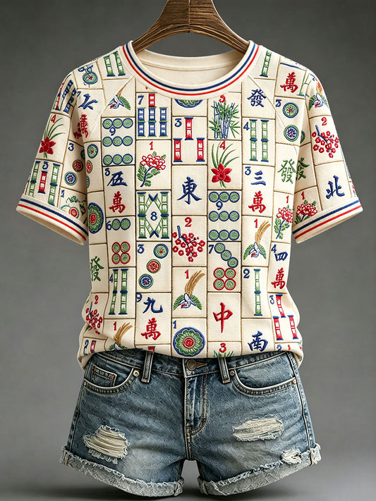 Women's Casual Mahjong-Print T-Shirts