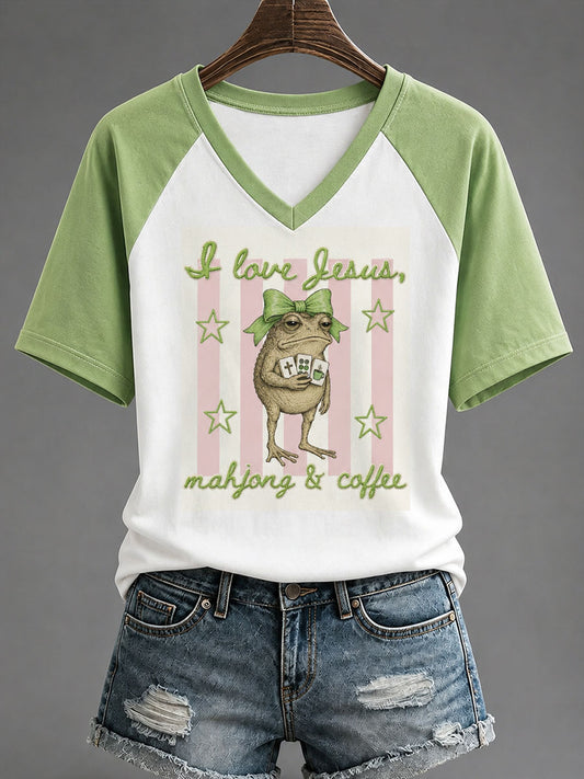 Women's Christian Mahjong Print Casual T-Shirt