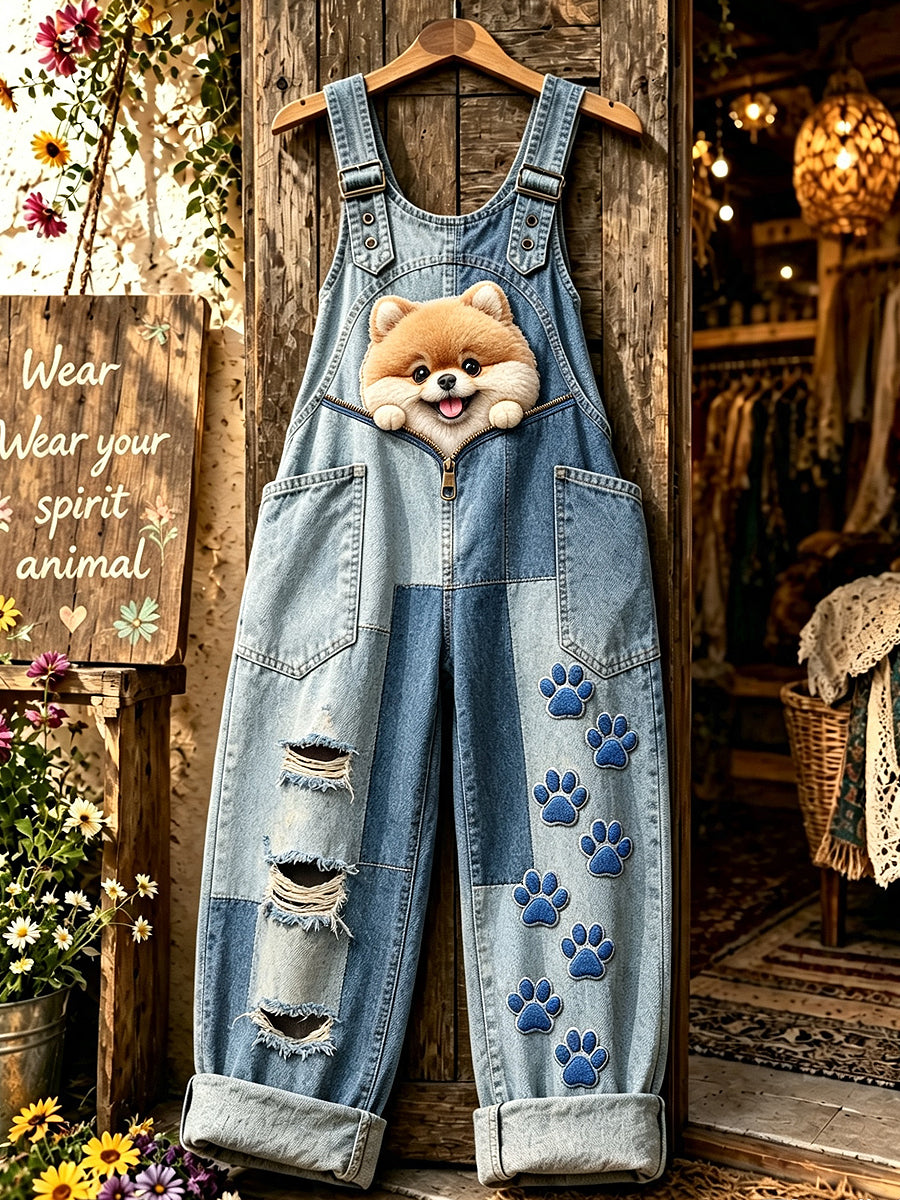 Women's Animal Dog Zipper Art Printed Strap Pants