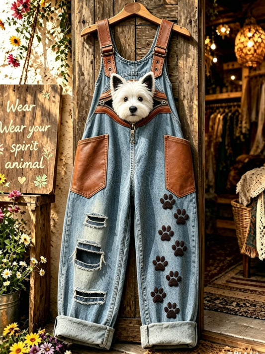 Women's Animal Dog Zipper Art Printed Strap Pants