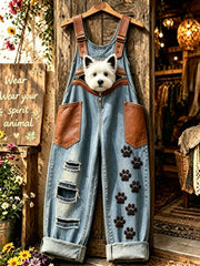 Women's Animal Dog Zipper Art Printed Strap Pants