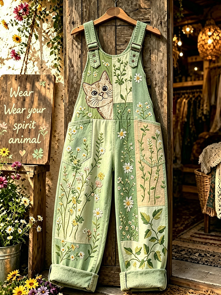 Women's Animal Cat Art Printed Strap Pants