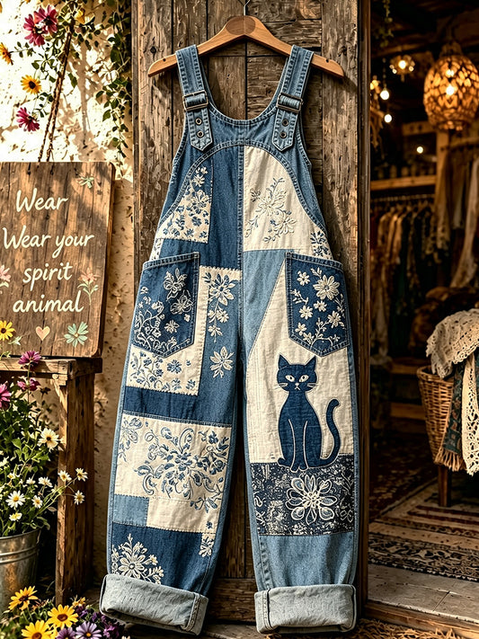Women's Animal Cat Art Printed Strap Pants
