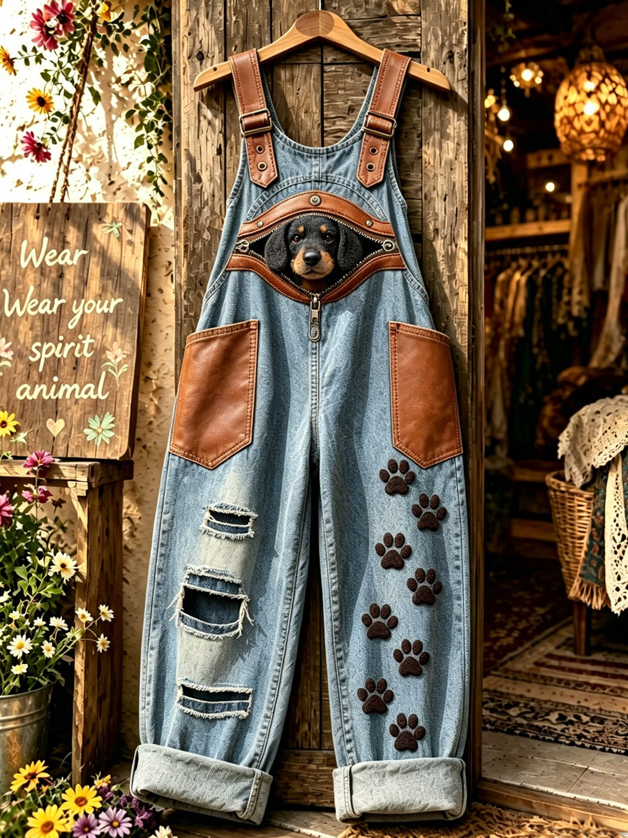 Women's Animal Dog Zipper Art Printed Strap Pants
