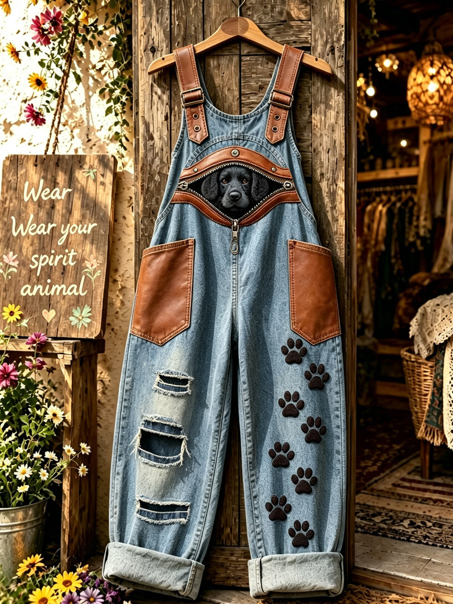Women's Animal Dog Zipper Art Printed Strap Pants