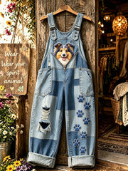 Women's Animal Dog Zipper Art Printed Strap Pants