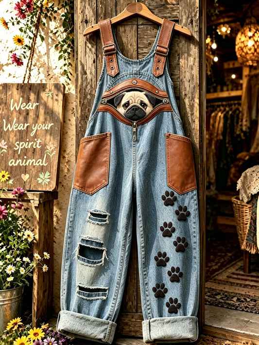 Women's Animal Dog Zipper Art Printed Strap Pants