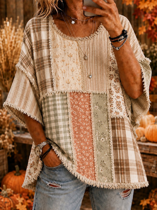 Women’s Autumn Thanksgiving Plaids Printed Casual Top