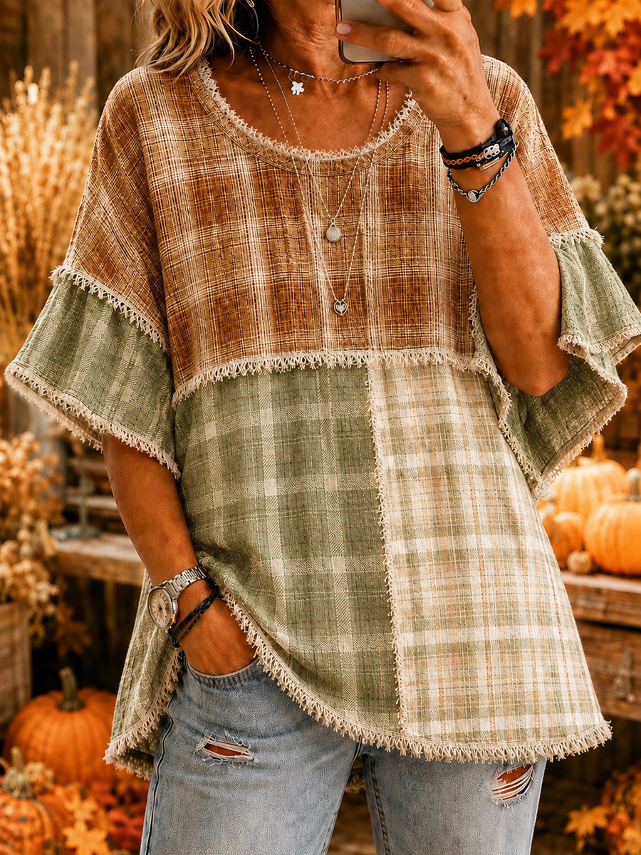 Women’s Autumn Thanksgiving Plaids Printed Casual Top