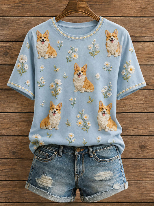 Women's Floral Corgi T-Shirt