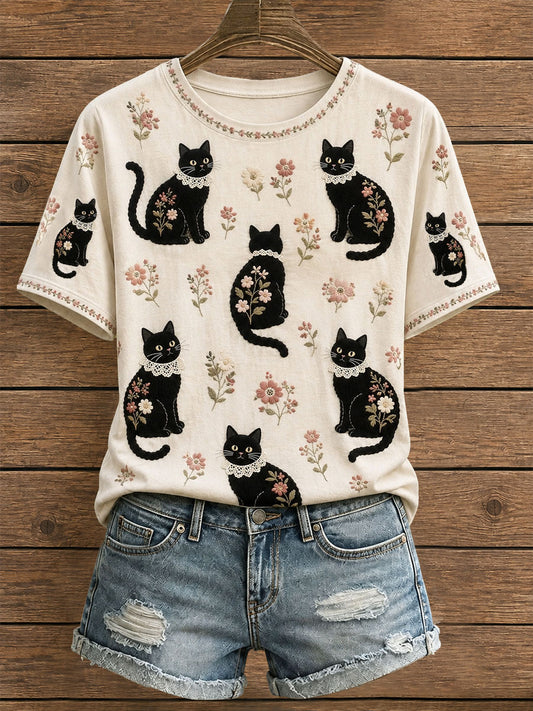 Women's Floral Cat T-Shirt