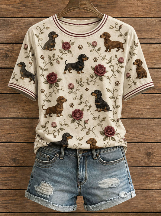 Women's Floral Dachshund T-Shirt