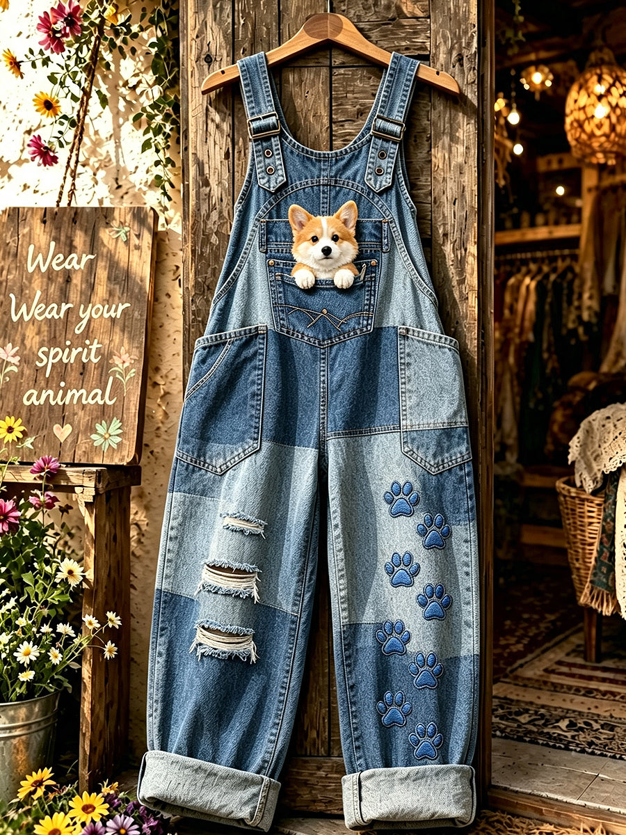 Women's Animal Dog Art Printed Strap Pants