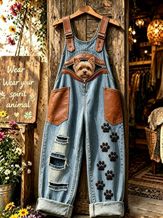 Women's Animal Dog Zipper Art Printed Strap Pants