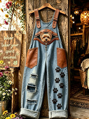 Women's Animal Dog Zipper Art Printed Strap Pants