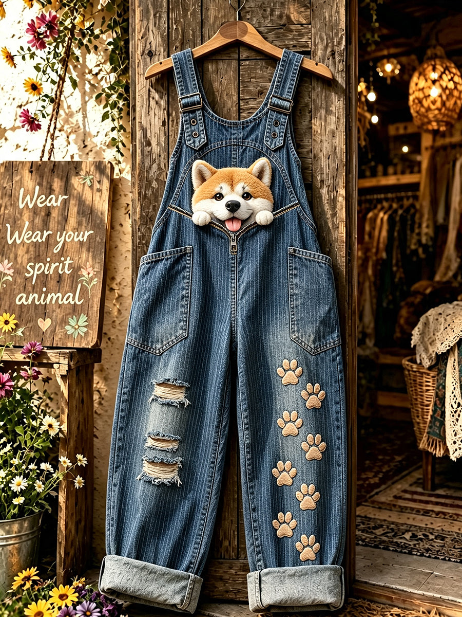 Women's Animal Dog Zipper Art Printed Strap Pants