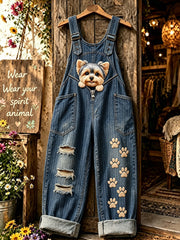Women's Animal Dog Zipper Art Printed Strap Pants