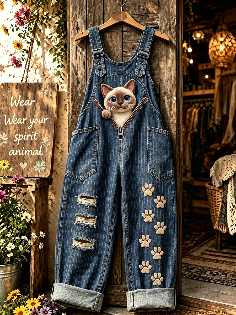 Women's Animal Cat Zipper Art Printed Strap Pants