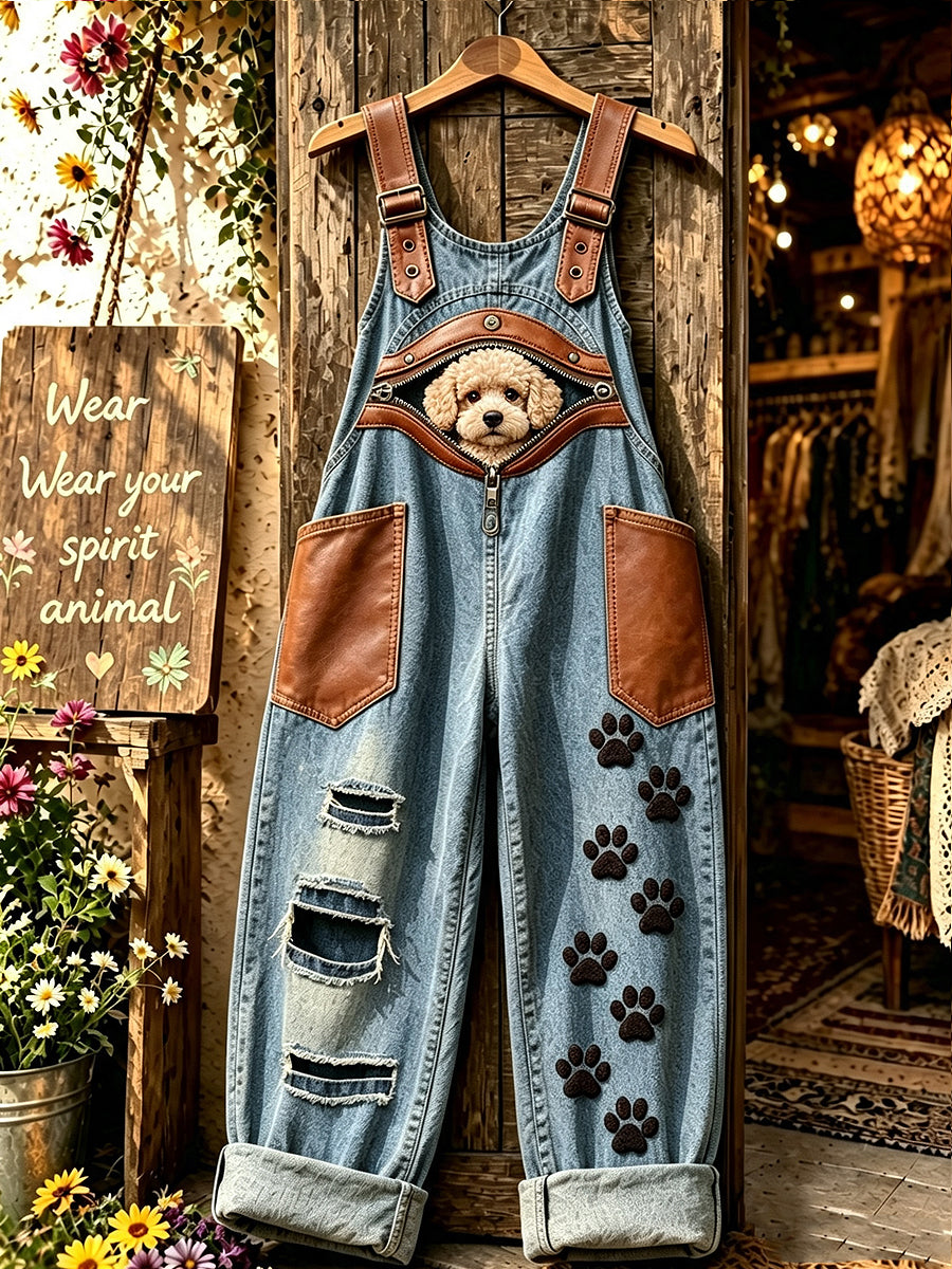 Women's Animal Dog Zipper Art Printed Strap Pants