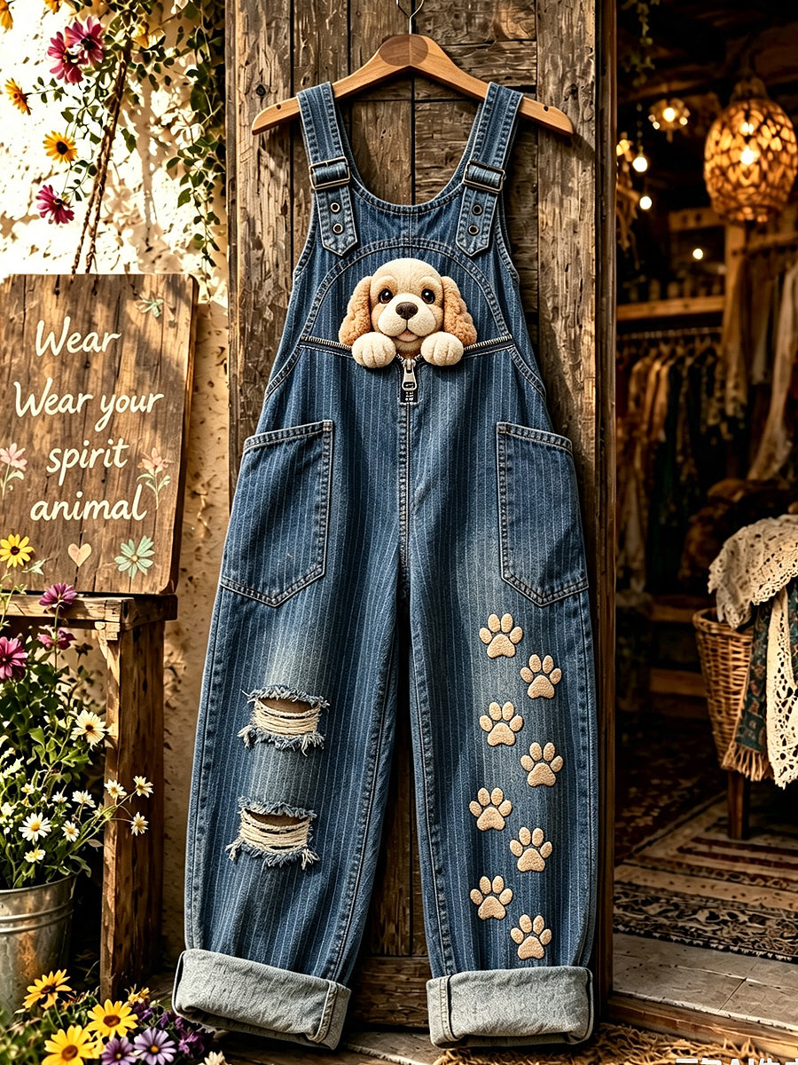 Women's Animal Dog Zipper Art Printed Strap Pants