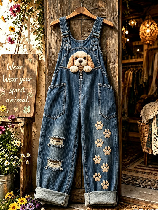 Women's Animal Dog Zipper Art Printed Strap Pants
