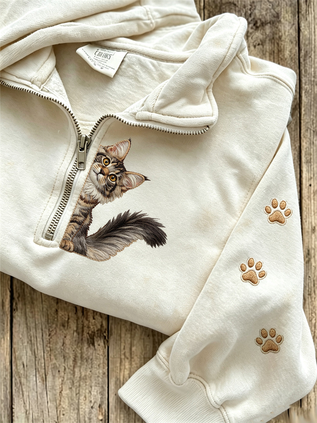 Women's cute cat pattern printed casual half zipper sweatshirt