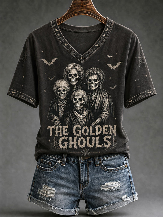 Women's The Golden Ghouls Print Casual V-Neck Tee
