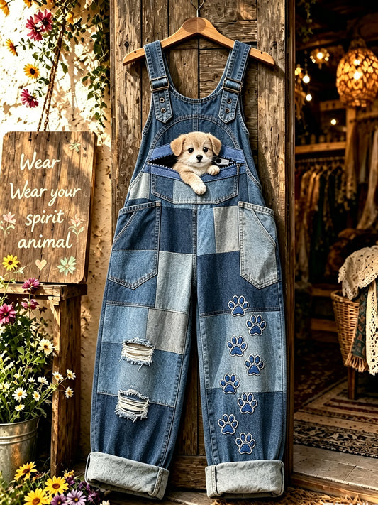 Women's Animal Zipper Art Printed Strap Pants