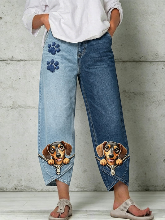 Women's Animal Zipper Art Print Flared Trousers