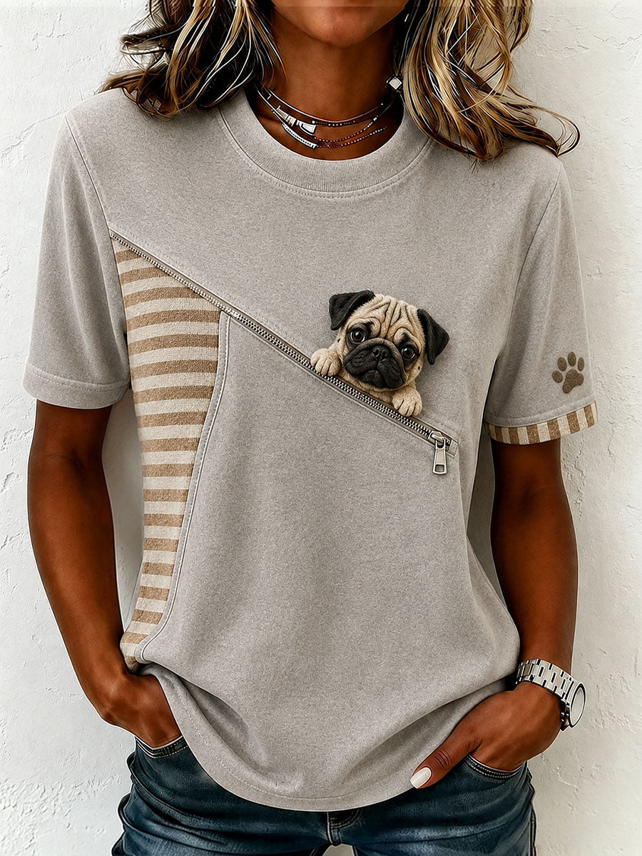 Women's Lovely Pug Felt Art T-Shirt