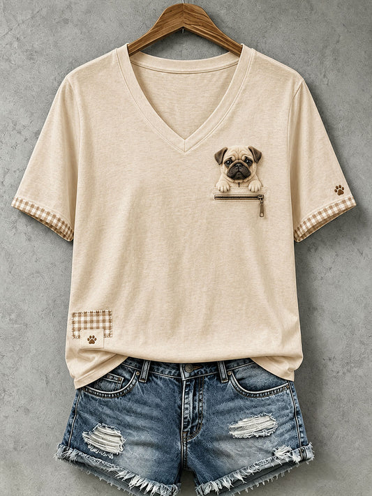 Women's Lovely Pug Felt  Art T-Shirt