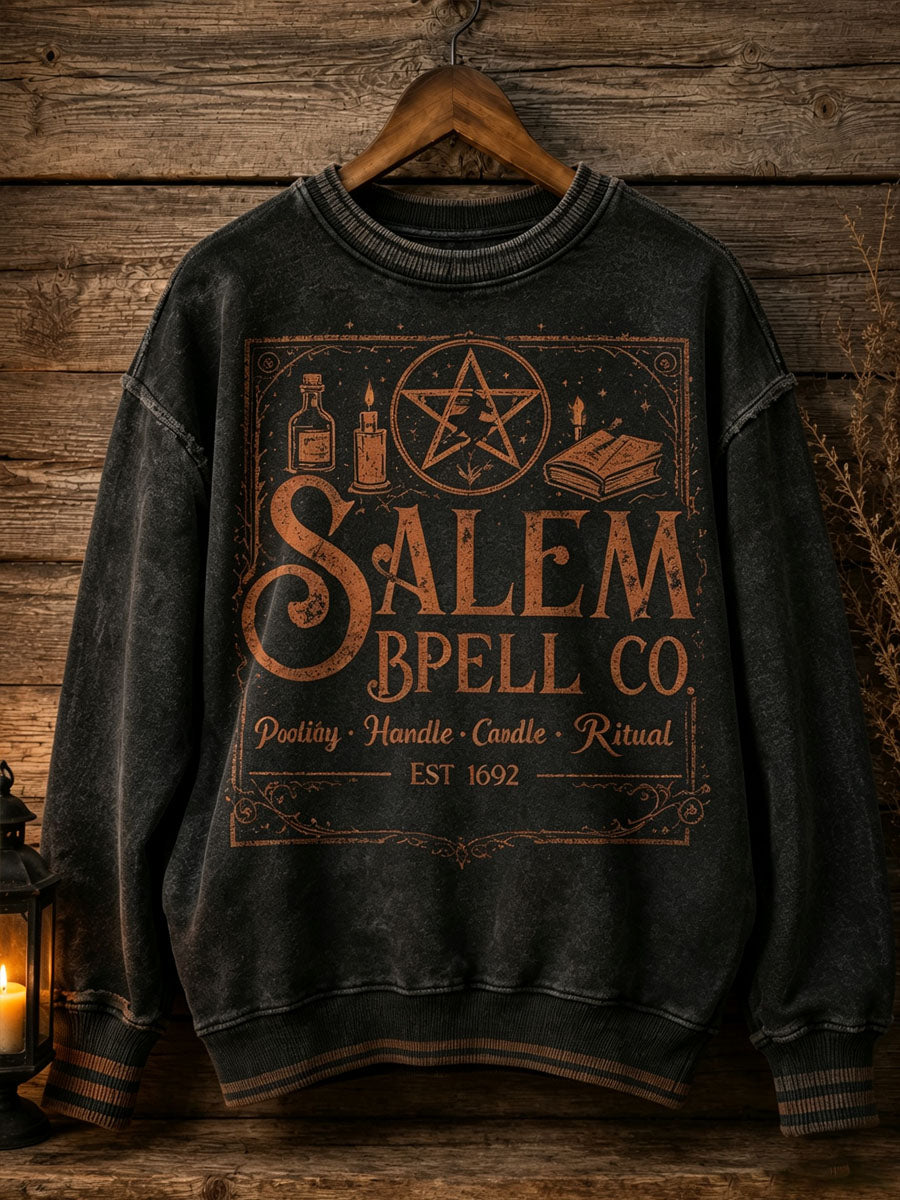 Halloween Witch Print Casual Loose Long Sleeved Sweatshirt