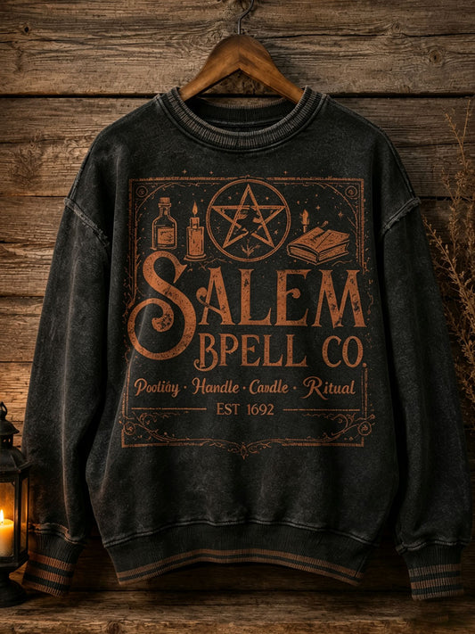 Halloween Witch Print Casual Loose Long Sleeved Sweatshirt