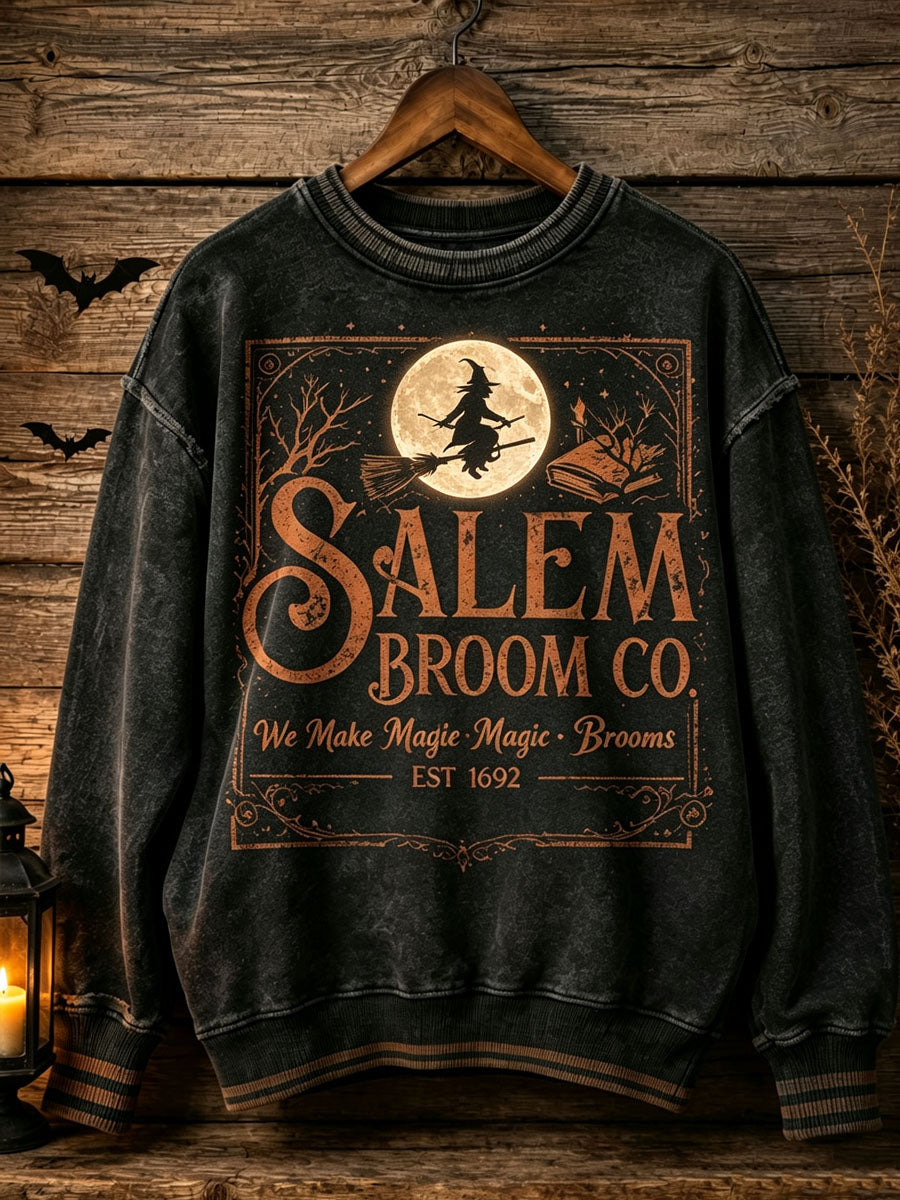 Halloween Witch Print Casual Loose Long Sleeved Sweatshirt