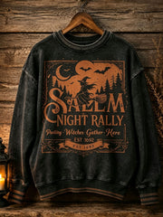 Halloween Witch Print Casual Loose Long Sleeved Sweatshirt