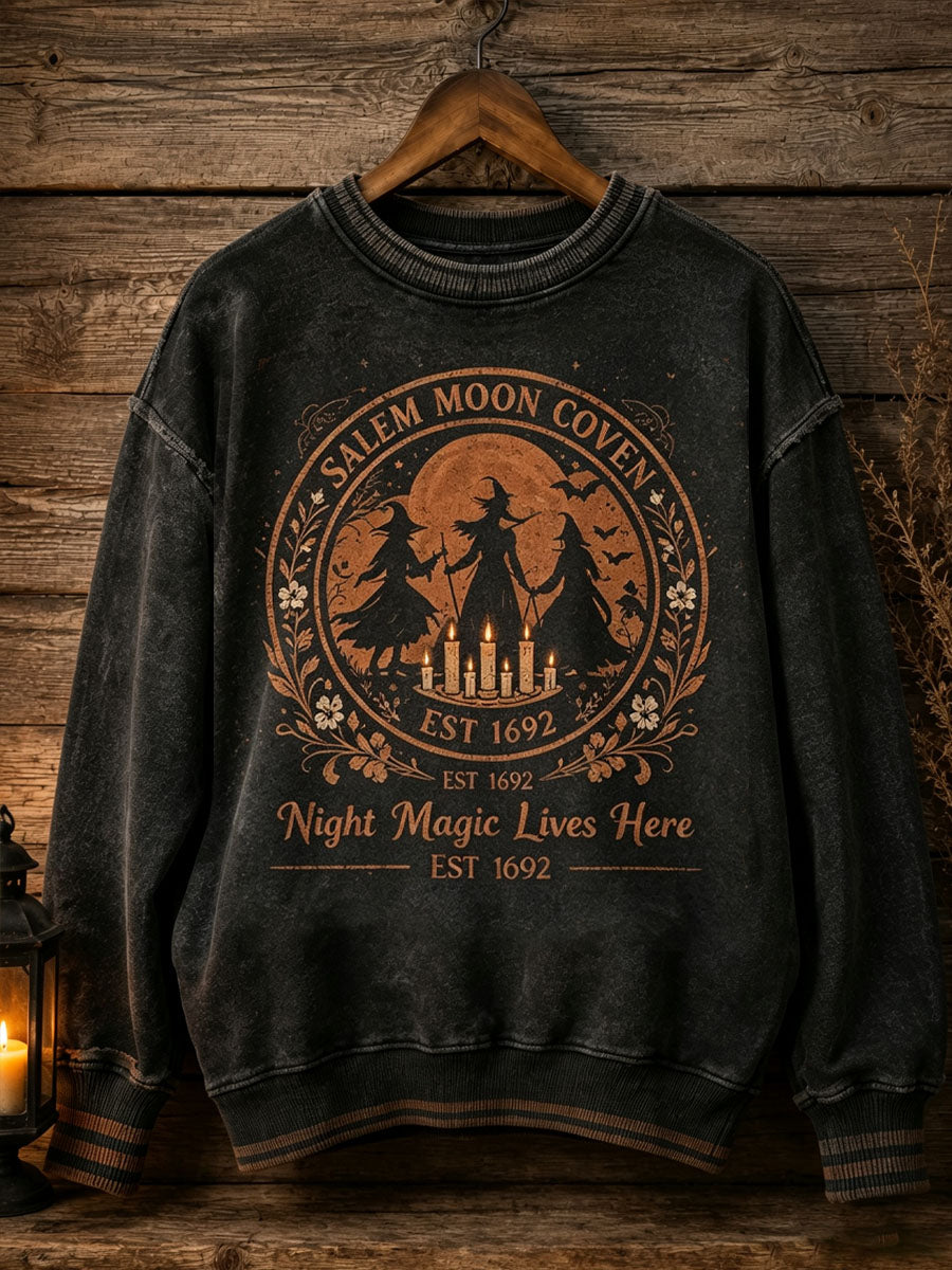Halloween Witch Print Casual Loose Long Sleeved Sweatshirt